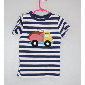 Smock Monkey Shirt Boys Size 6 Blue White Striped Short Sleeve Construction Truc